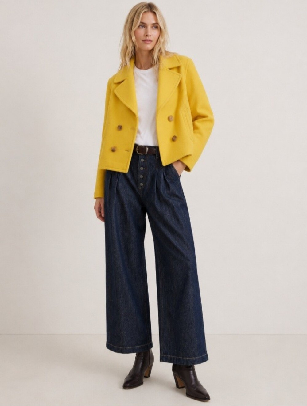 1901 Nordstrom Yellow Double Breasted Peacoat Jacket Size Medium - Picture 1 of 13